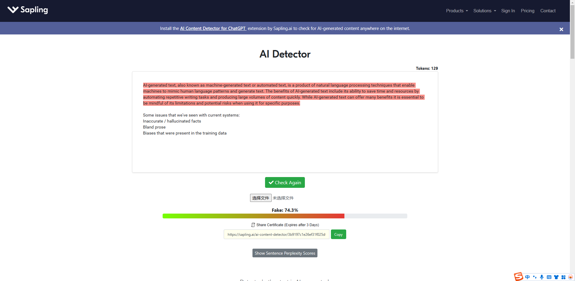 Sapling AI Content Detector